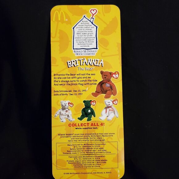 Ty Beanie Baby Britannia The Bear 1997 Retired PVC Pellets 4th Gen McDonalds - Picture 6 of 9